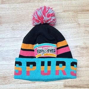 Mitchell & Ness San Antonio Spurs Fiesta Pom Beanie Hat Teal Pink Orange NBA